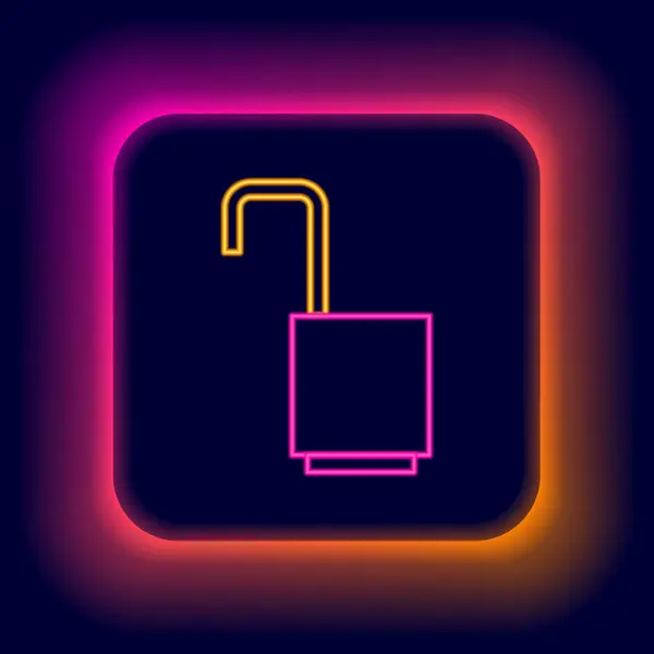 Gloeiende neon lijn Open hangslot pictogram geïsoleerd op zwarte achtergrond. Open slot bord. Cyber security concept. Digitale gegevensbescherming. Kleurrijk concept. Vector — Stockvector