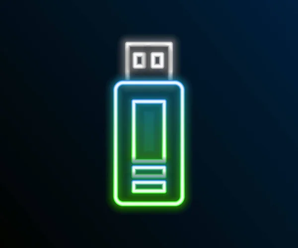 Zářící neonová linka USB flash disk ikona izolované na černém pozadí. Barevný koncept. Vektor — Stockový vektor
