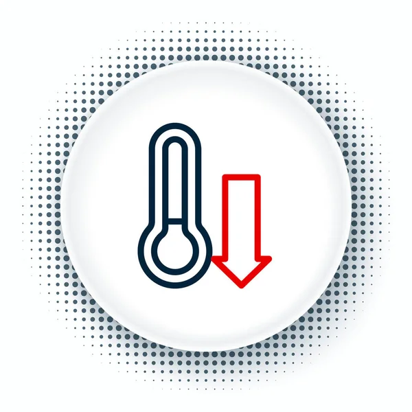 Thermomètre de météorologie linéaire mesurant l'icône isolée sur fond blanc. Équipement de thermomètre montrant le temps chaud ou froid. Concept de contour coloré. Vecteur — Image vectorielle