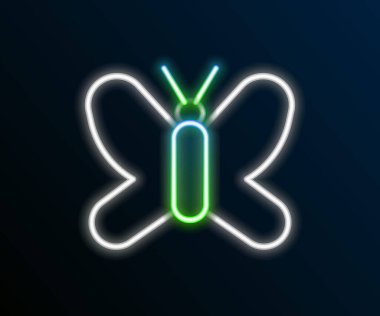 Parlayan neon hattı Kelebek simgesi siyah arkaplanda izole edildi. Renkli taslak konsepti. Vektör