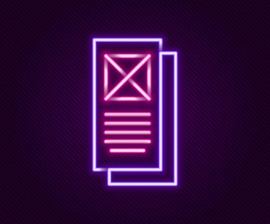 Parlayan neon hattı Tarayıcı pencere simgesi siyah arkaplanda izole edildi. Renkli taslak konsepti. Vektör