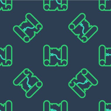 Line Pirate treasure map icon isolated seamless pattern on blue background. Vector