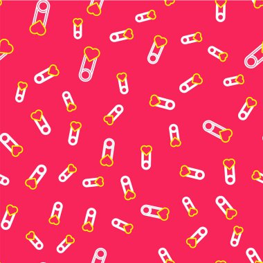 Line Baby clothes pin icon isolated seamless pattern on red background. Classic closed steel safety pin. Vector