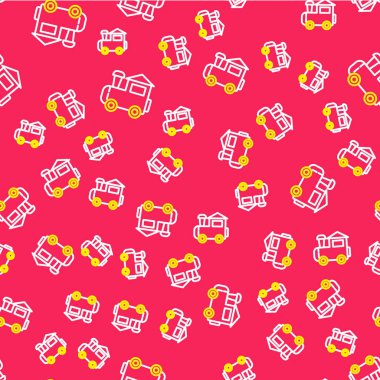 Çizgi Oyuncak tren simgesi kırmızı arkaplanda izole edilmiş. Vektör