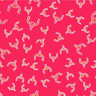 Line Aircraft steering helm icon isolated seamless pattern on red background. Aircraft control wheel. Vector