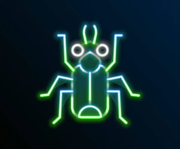 Ligne lumineuse néon icône de bug scarabée isolé sur fond noir. Concept de contour coloré. Vecteur — Image vectorielle