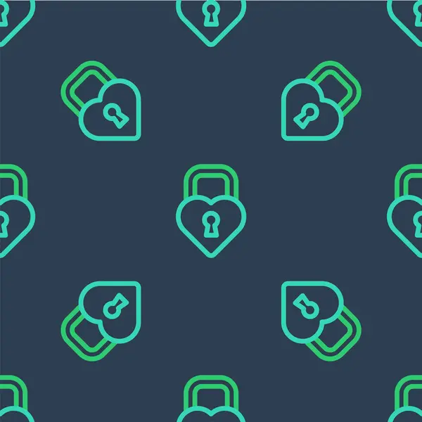 Line Castle in the shape of a heart icon isolated seamless pattern on blue background. Locked Heart. Love symbol and keyhole sign. Vector — Διανυσματικό Αρχείο
