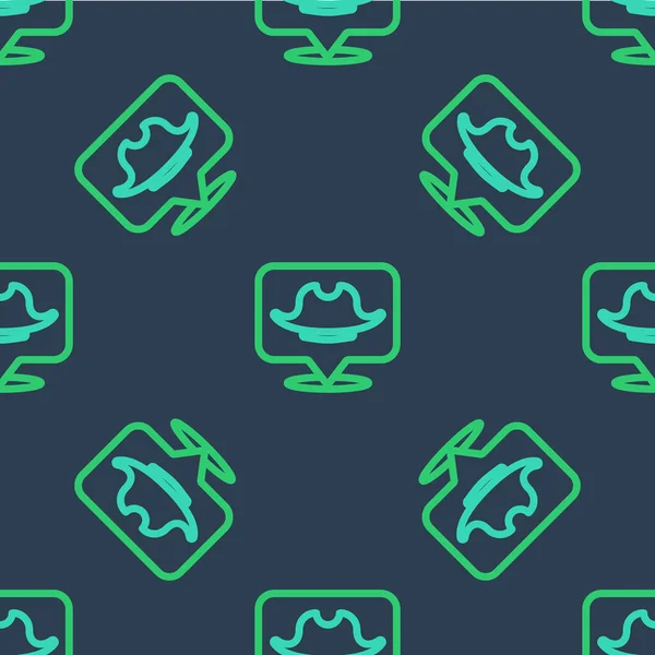 Hat konumu korsan simgesi mavi arka planda izole edilmiş kusursuz desen. Vektör