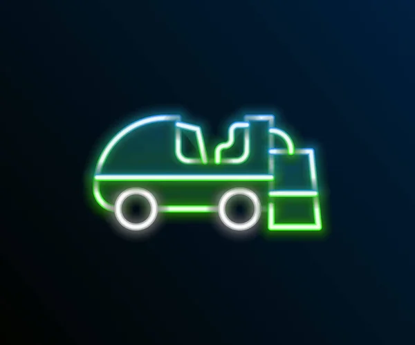 Glowing neon line Ice resurfacer icon isolated on black background. Ice resurfacing machine on rink. Cleaner for ice rink and stadium. Colorful outline concept. Vector — Vector de stock