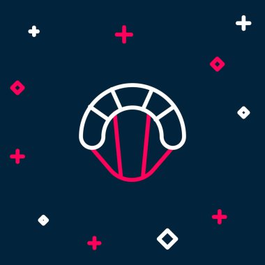 Line Parachute icon isolated on blue background. Extreme sport. Sport equipment. Colorful outline concept. Vector