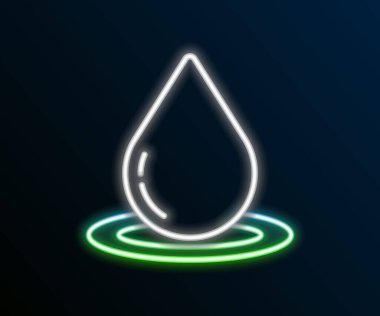 Parlayan neon hattı kara zemin üzerinde su damlası simgesi izole edildi. Renkli taslak konsepti. Vektör