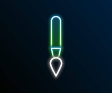 Parlayan neon çizgisi fırça simgesi siyah arkaplanda izole edildi. Renkli taslak konsepti. Vektör