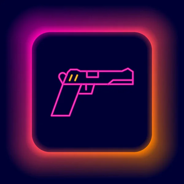 Zářící neonová čára Pistole nebo zbraň ikona izolované na černém pozadí. Policejní nebo vojenská zbraň. Malá zbraň. Barevný koncept. Vektor — Stockový vektor