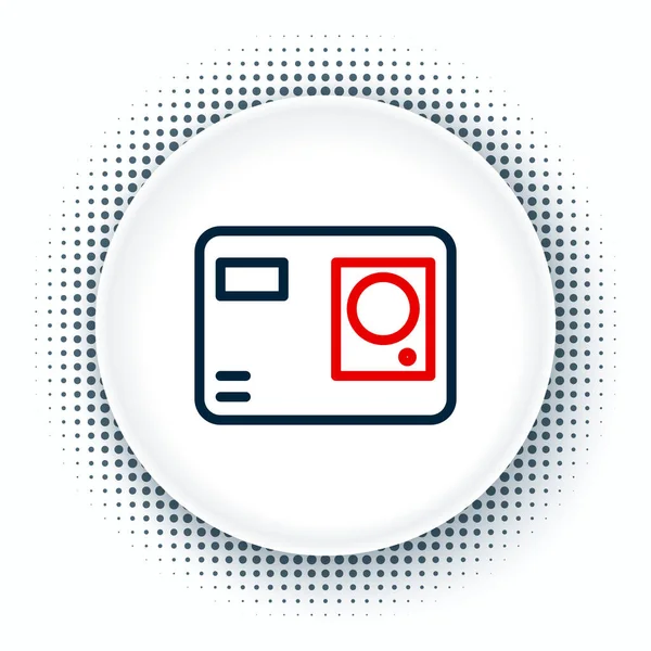 Line Action extreme camera icon isolated on white background. Video camera equipment for filming extreme sports. Colorful outline concept. Vector — Stock Vector