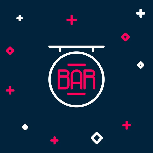 Letrero de Line Street con inscripción Icono de barra aislado sobre fondo azul. Adecuado para anuncios bar, cafetería, restaurante. Concepto de esquema colorido. Vector — Archivo Imágenes Vectoriales