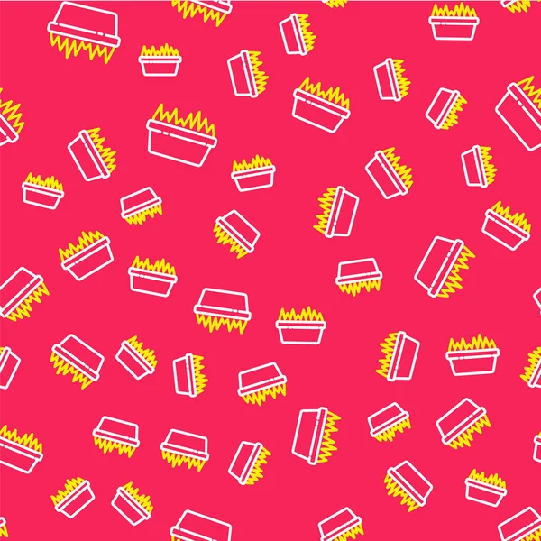 Line Fresh grass in a rectangular icon isolated seamless pattern on red background. Home decor. The symbol of growth and ecology. Vector