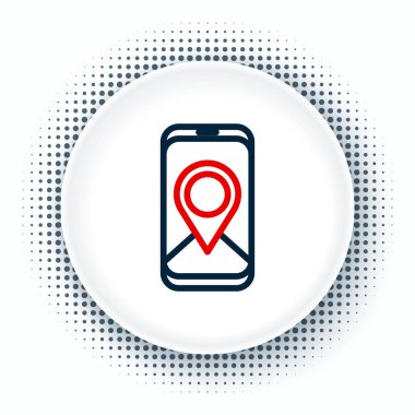 Şehir haritası gezinme simgesinin çizgi bilgileri beyaz arkaplanda izole edildi. Mobil Uygulama Arayüzü tasarımı. Coğrafi konsept. Renkli taslak konsepti. Vektör