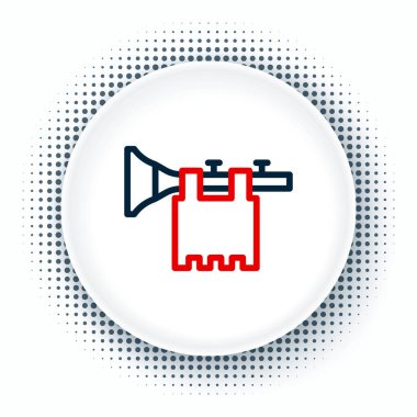 Beyaz zemin üzerinde bayrak simgesi olan çizgi trompeti izole edildi. Müzik aleti trompeti. Renkli taslak konsepti. Vektör