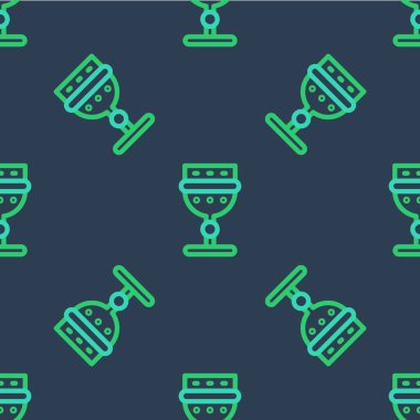 Line Medieval goblet icon isolated seamless pattern on blue background. Vector