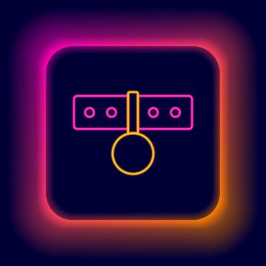 Siyah arkaplanda isim etiketi simgesi olan parlak neon çizgisi. Evcil hayvanlar için basit malzemeler. Kedi köpek bakımı. Evcil hayvan zincirleri. Renkli taslak konsepti. Vektör