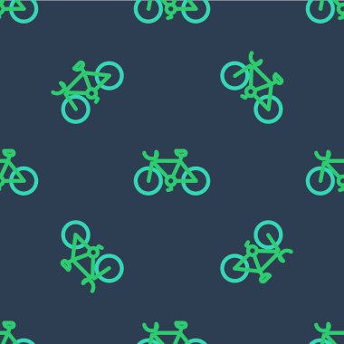Line Bicycle icon isolated seamless pattern on blue background. Bike race. Extreme sport. Sport equipment. Vector
