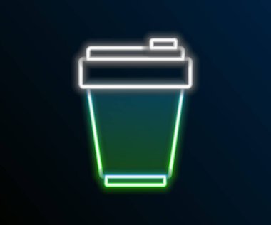 Parlayan neon hattı fitness karıştırıcı simgesi siyah arkaplanda izole edildi. Su ve protein kokteylleri için kapaklı spor karıştırıcı şişesi. Renkli taslak konsepti. Vektör