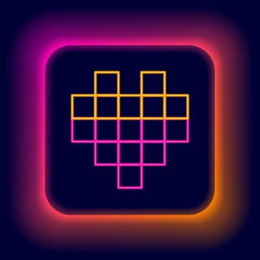 Siyah arkaplanda izole edilmiş oyun ikonu için parlayan neon hattı Pixel kalpleri. Renkli taslak konsepti. Vektör