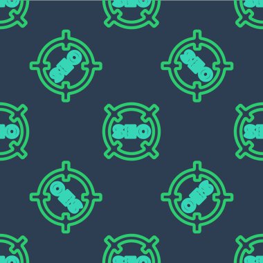 Satır SEO optimizasyon simgesi mavi arkaplanda izole edilmiş kusursuz desen. Vektör