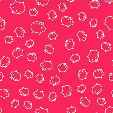 Line Piggy Bankası ikonu kırmızı arkaplanda kusursuz desen izole etti. Tasarruf ya da para birikimi, yatırım. Vektör