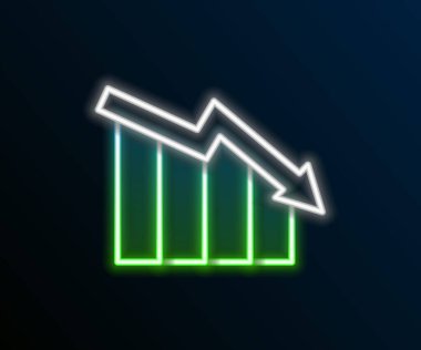 Parlayan neon hattı Finansal büyüme siyah arkaplanda izole edilmiş ikonu azaltır. Gelirleri arttırıyorum. Renkli taslak konsepti. Vektör