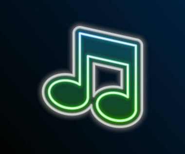 Parlayan neon çizgisi Müzik notası, ton simgesi siyah arkaplanda izole. Renkli taslak konsepti. Vektör