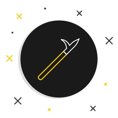 Beyaz arka planda izole edilmiş ahşap saplı çizgili metal mızrak direği. Mızrak, kazma, kanca elle söndürme aleti ve itfaiyeci için alet. Renkli taslak konsepti. Vektör