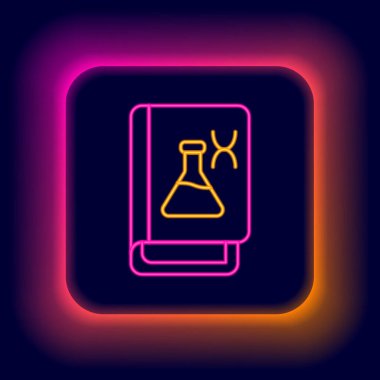 Parlayan neon hattı Genetik mühendisliği kitabı simgesi siyah arka planda izole edildi. DNA sembolü. Renkli taslak konsepti. Vektör