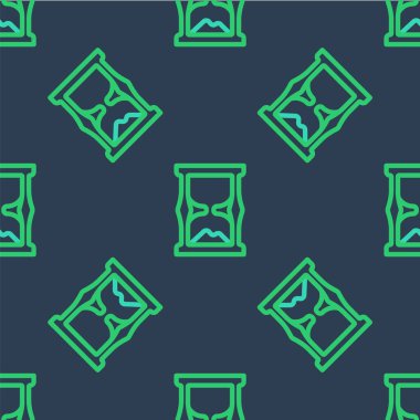 Akan kum ikonlu çizgi Eski kum saati mavi arka planda izole edilmiş pürüzsüz desen. Kum saati işareti. İş ve zaman yönetimi kavramı. Vektör