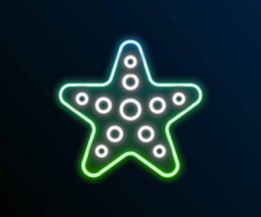 Parlayan neon hattı Denizyıldızı simgesi siyah arkaplanda izole edildi. Renkli taslak konsepti. Vektör