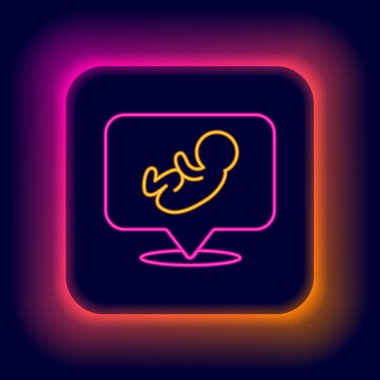 Parlayan neon hattı bebek ikonu siyah arka planda izole edildi. Renkli taslak konsepti. Vektör