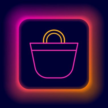 Parlayan neon hattı plaj çanta ikonu siyah arka planda izole edildi. Renkli taslak konsepti. Vektör