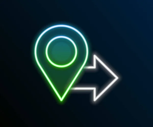 Linha de néon brilhante ícone do pino de mapa isolado no fundo preto. Navegação, ponteiro, localização, mapa, GPS, direção, lugar, bússola, conceito de pesquisa. Conceito de esboço colorido. Vetor — Vetor de Stock
