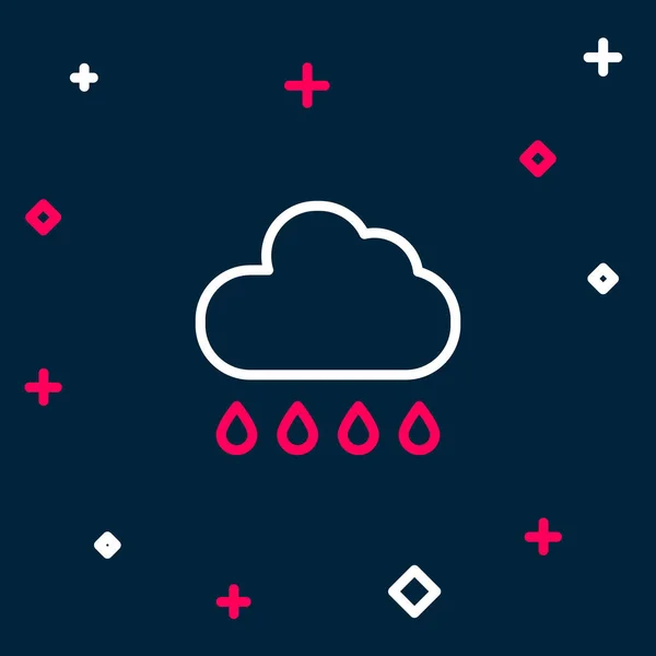 Linienwolke mit Regensymbol auf blauem Hintergrund. Regenwolken mit Regentropfen. Buntes Rahmenkonzept. Vektor — Stockvektor