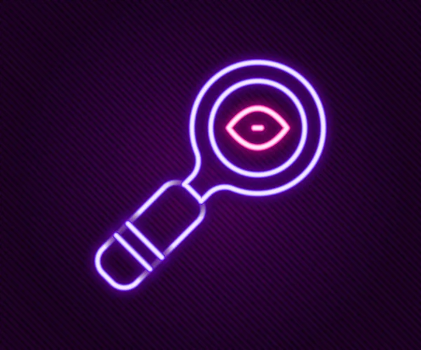 Ragyogó neon vonal Nagyító ikon elszigetelt fekete alapon. Keresés, fókusz, zoom, üzleti szimbólum. Színes vázlat koncepció. Vektor — Stock Vector