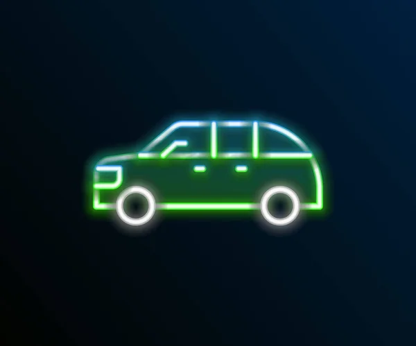 Icono brillante coche Hatchback línea de neón aislado sobre fondo negro. Concepto de esquema colorido. Vector — Vector de stock