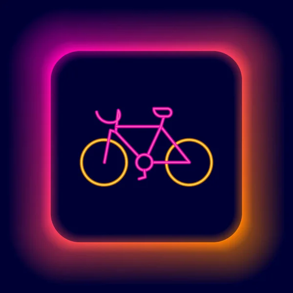 ネオンラインの輝き黒の背景に隔離された自転車アイコン。自転車レースだ。極端なスポーツだ。スポーツ用具。カラフルなアウトラインコンセプト。ベクトル — ストックベクタ