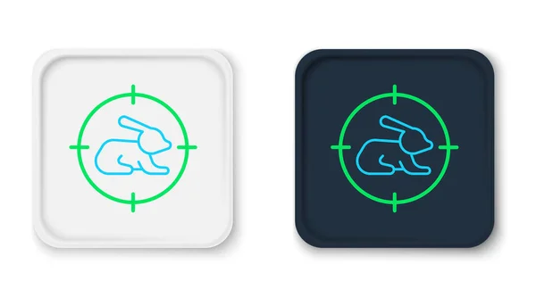 Line Hunt op konijn met dradenkruis pictogram geïsoleerd op witte achtergrond. Jachtclublogo met konijn en doelwit. Rifle lens gericht op een haas. Kleurrijk concept. Vector — Stockvector