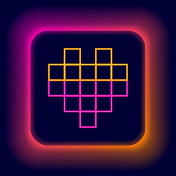 Gloeiende neon lijn Pixel harten voor spel pictogram geïsoleerd op zwarte achtergrond. Kleurrijk concept. Vector — Stockvector