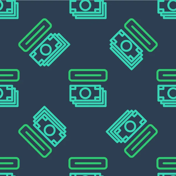 Hat ATM - Otomatik veznedar ve para ikonu mavi arka planda izole edilmiş kusursuz desen. Vektör