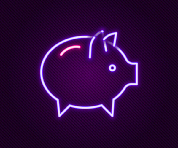 Glowing neon line Piggy bank icon isolated on black background. Icon saving or accumulation of money, investment. Colorful outline concept. Vector