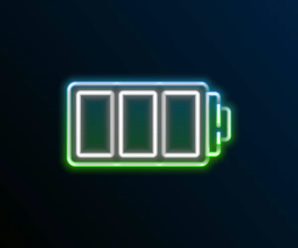 Ligne lumineuse néon Icône indicateur de niveau de charge de la batterie isolé sur fond noir. Concept de contour coloré. Vecteur — Image vectorielle