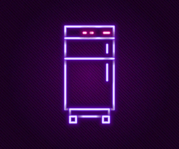 Parlayan neon hattı buzdolabı simgesi siyah arkaplanda izole edildi. Buzdolabı buzdolabı. Ev aletleri ve aletler. Renkli taslak konsepti. Vektör — Stok Vektör