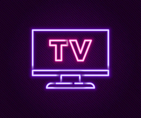 Icono de línea de neón brillante Smart Tv aislado sobre fondo negro. Señal de televisión. Concepto de esquema colorido. Vector — Vector de stock