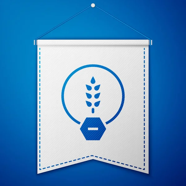 Blue Gluten free grain icon isolated on blue background. No wheat sign. Food intolerance symbols. White pennant template. Vector — Vetor de Stock
